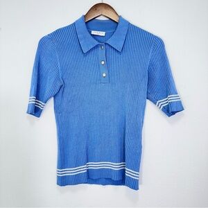 Sandro Blue Ribbed Polo Blouse